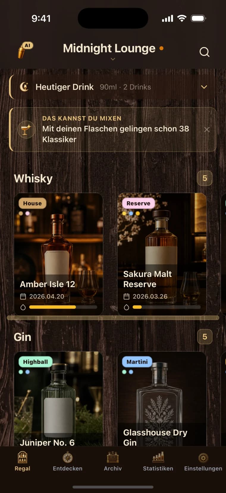 BarShelf app screen 1