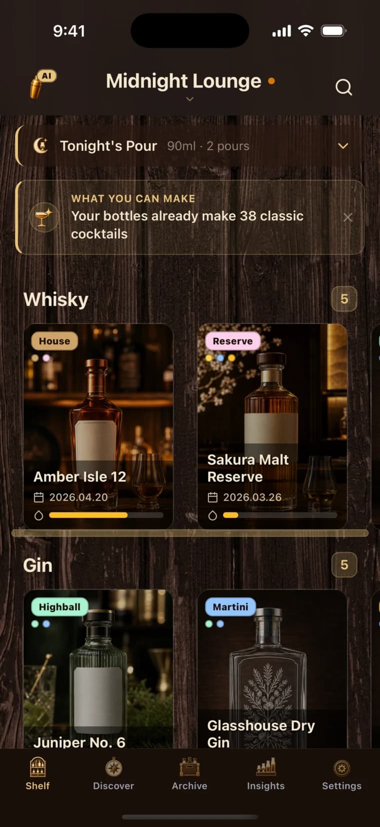 BarShelf app screen 1