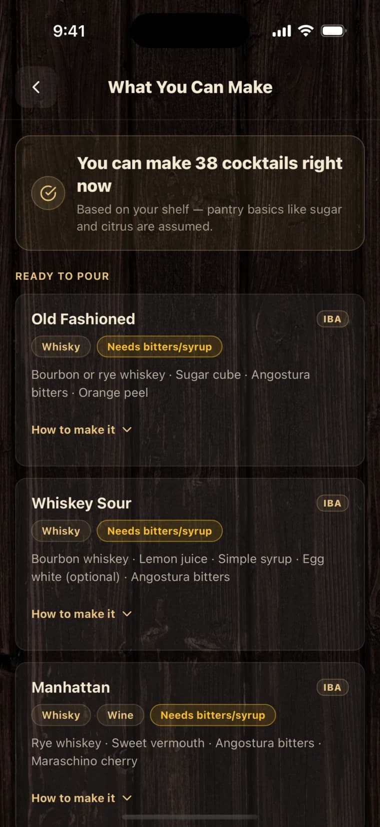 BarShelf app screen 2