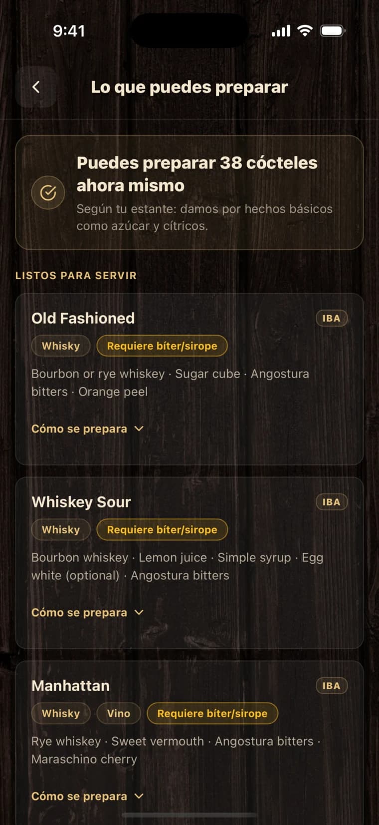 BarShelf app screen 2
